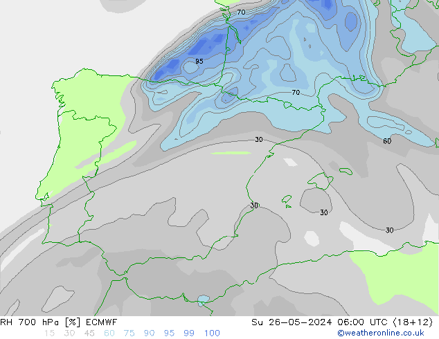 RH 700 hPa ECMWF Ne 26.05.2024 06 UTC