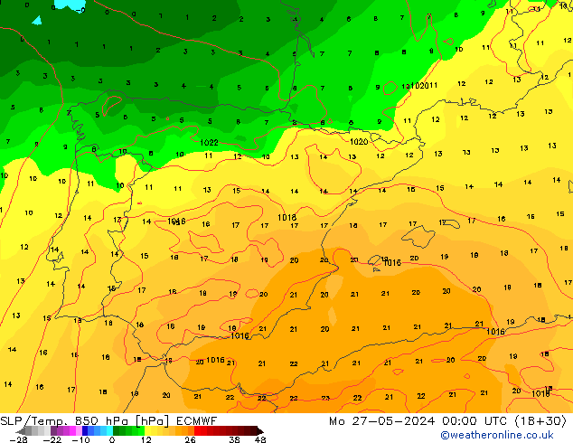 SLP/Temp. 850 hPa ECMWF Po 27.05.2024 00 UTC