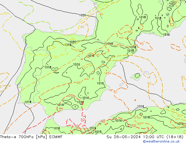 Theta-e 700hPa ECMWF dom 26.05.2024 12 UTC