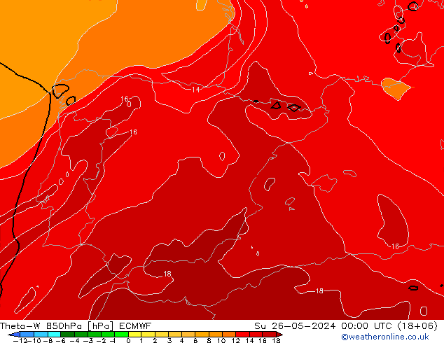 Theta-W 850hPa ECMWF zo 26.05.2024 00 UTC