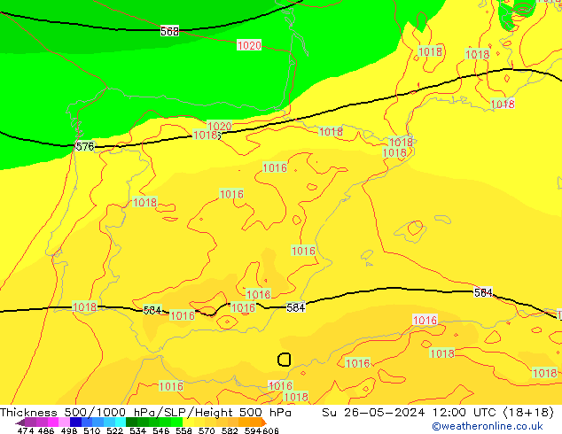 Dikte 500-1000hPa ECMWF zo 26.05.2024 12 UTC