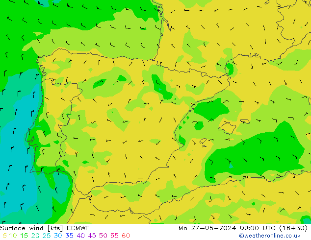 Vento 10 m ECMWF Seg 27.05.2024 00 UTC