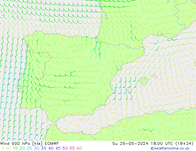 Vent 900 hPa ECMWF dim 26.05.2024 18 UTC