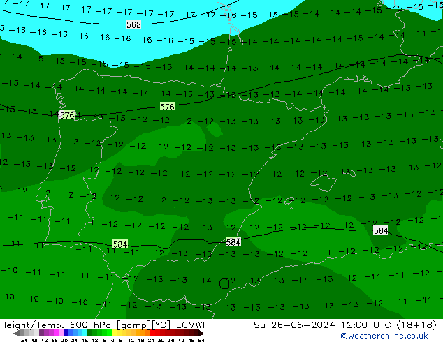 Z500/Rain (+SLP)/Z850 ECMWF nie. 26.05.2024 12 UTC