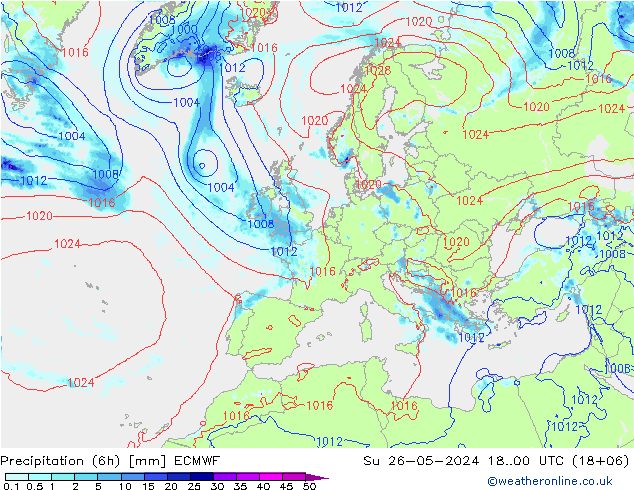 Z500/Rain (+SLP)/Z850 ECMWF nie. 26.05.2024 00 UTC