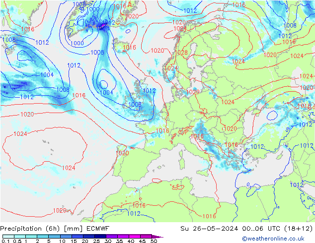 Z500/Rain (+SLP)/Z850 ECMWF So 26.05.2024 06 UTC