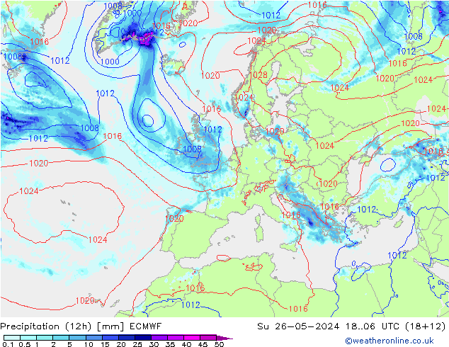 Précipitation (12h) ECMWF dim 26.05.2024 06 UTC