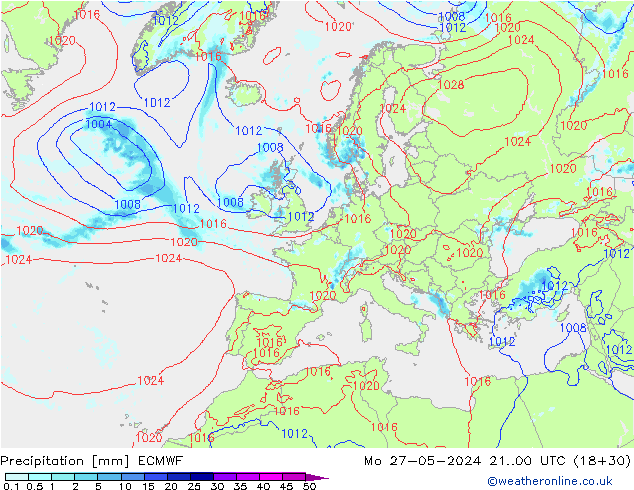 Srážky ECMWF Po 27.05.2024 00 UTC