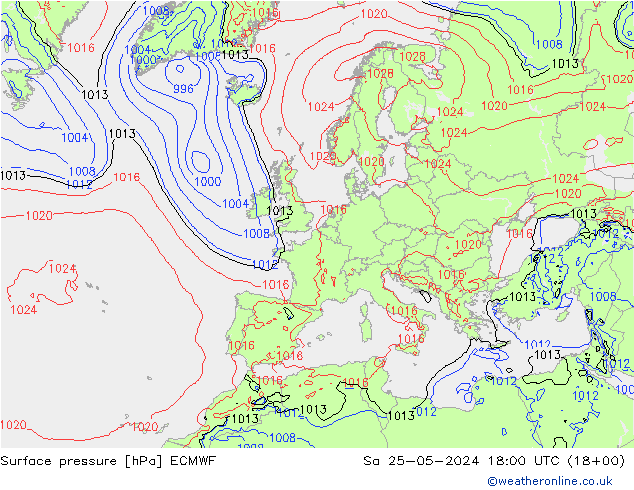 ciśnienie ECMWF so. 25.05.2024 18 UTC