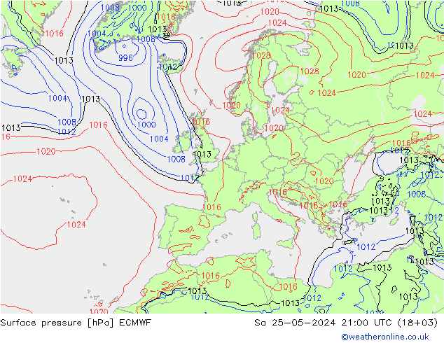 Atmosférický tlak ECMWF So 25.05.2024 21 UTC
