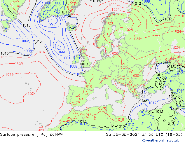 Pressione al suolo ECMWF sab 25.05.2024 21 UTC