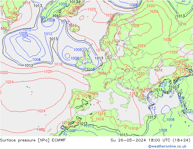 Surface pressure ECMWF Su 26.05.2024 18 UTC