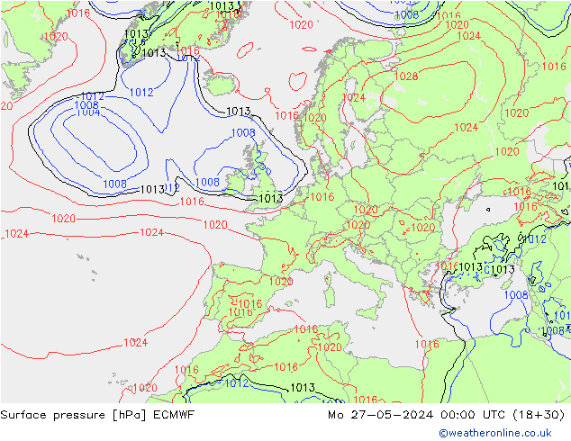Pressione al suolo ECMWF lun 27.05.2024 00 UTC