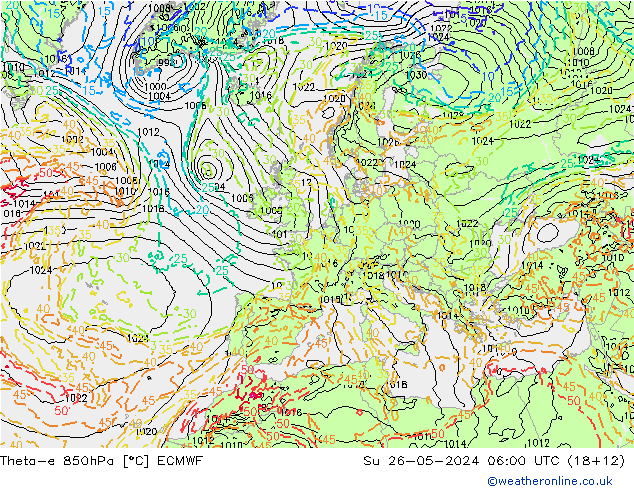 Theta-e 850hPa ECMWF Ne 26.05.2024 06 UTC