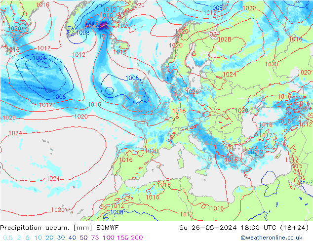 Toplam Yağış ECMWF Paz 26.05.2024 18 UTC