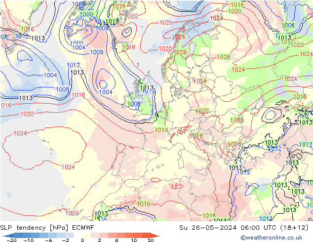 Tendenza di Pressione ECMWF dom 26.05.2024 06 UTC
