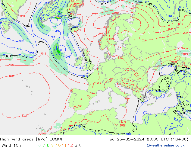 yüksek rüzgarlı alanlar ECMWF Paz 26.05.2024 00 UTC