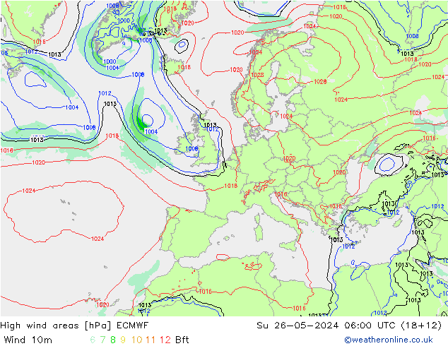 High wind areas ECMWF Su 26.05.2024 06 UTC