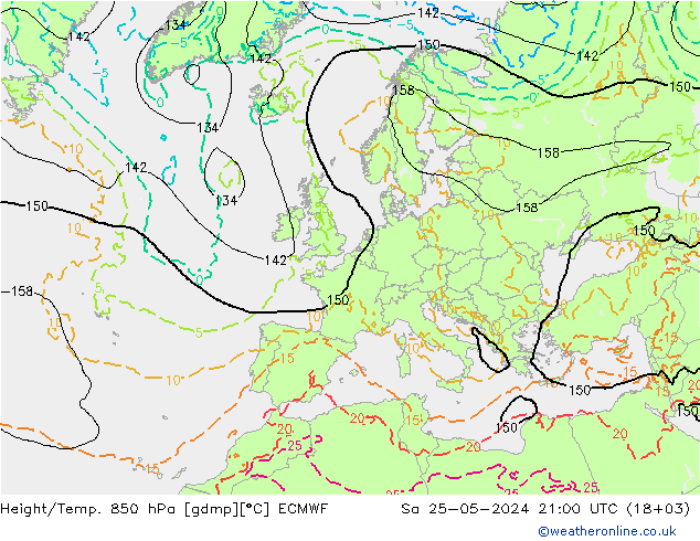 Geop./Temp. 850 hPa ECMWF sáb 25.05.2024 21 UTC