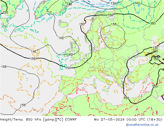Height/Temp. 850 hPa ECMWF Seg 27.05.2024 00 UTC