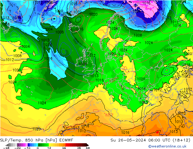 850 hPa Yer Bas./Sıc ECMWF Paz 26.05.2024 06 UTC