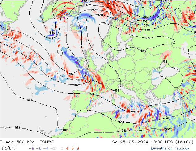 T-Adv. 500 hPa ECMWF so. 25.05.2024 18 UTC