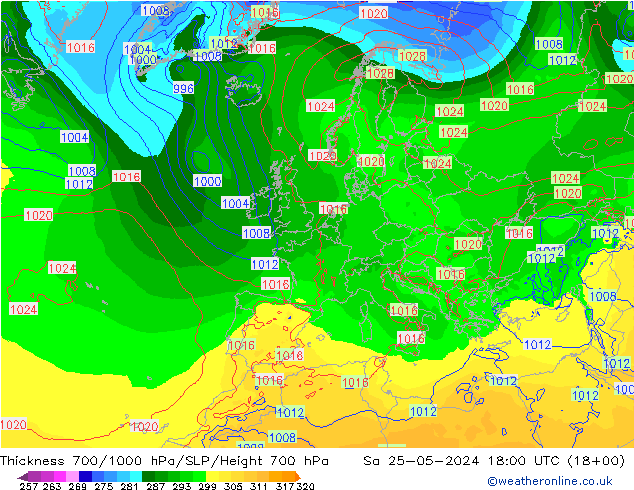 Thck 700-1000 hPa ECMWF So 25.05.2024 18 UTC