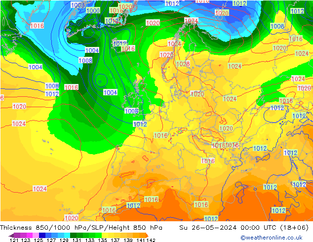 Schichtdicke 850-1000 hPa ECMWF So 26.05.2024 00 UTC