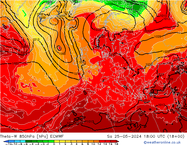 Theta-W 850hPa ECMWF Sáb 25.05.2024 18 UTC