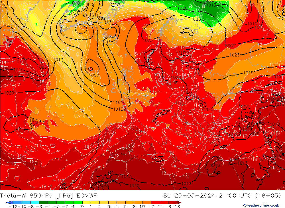 Theta-W 850hPa ECMWF Cts 25.05.2024 21 UTC