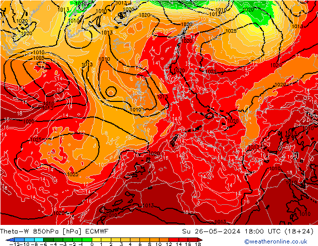 Theta-W 850hPa ECMWF dom 26.05.2024 18 UTC