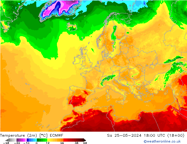 温度图 ECMWF 星期六 25.05.2024 18 UTC