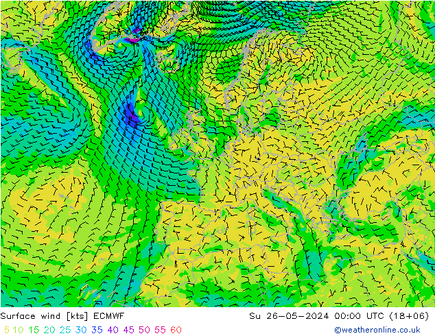 Surface wind ECMWF Su 26.05.2024 00 UTC