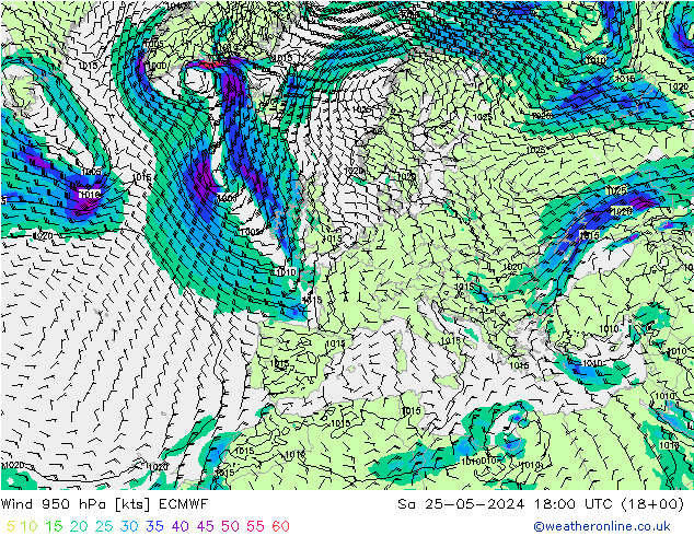 Viento 950 hPa ECMWF sáb 25.05.2024 18 UTC