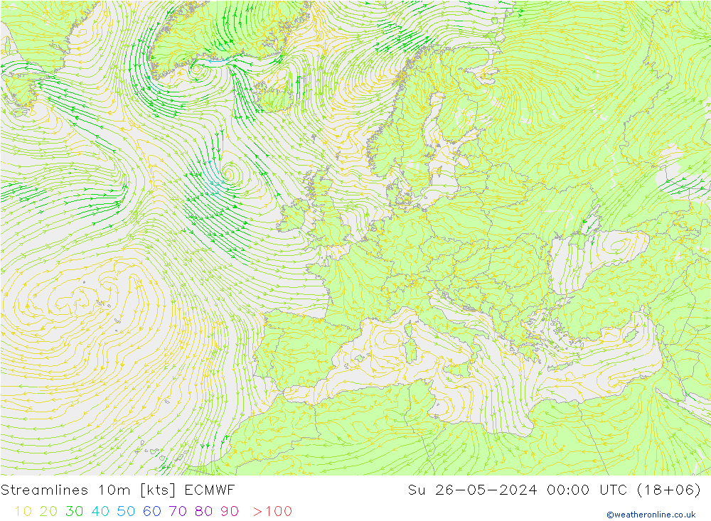 ветер 10m ECMWF Вс 26.05.2024 00 UTC