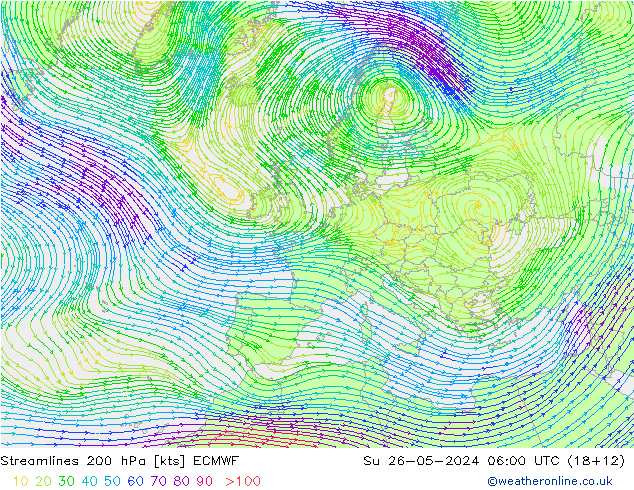 ветер 200 гПа ECMWF Вс 26.05.2024 06 UTC