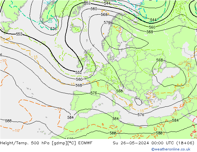 Z500/Rain (+SLP)/Z850 ECMWF Вс 26.05.2024 00 UTC