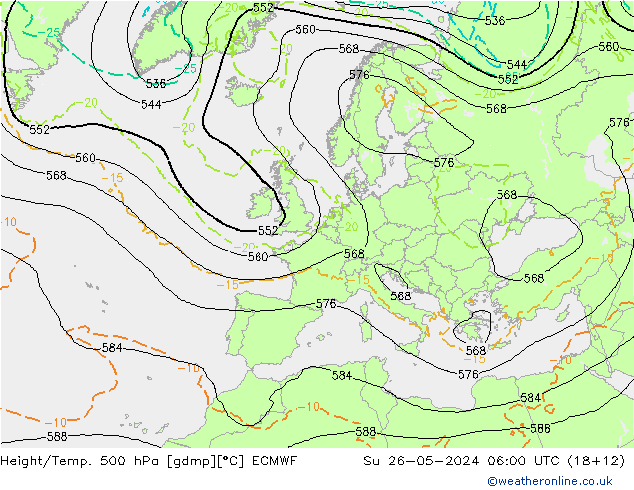 Z500/Rain (+SLP)/Z850 ECMWF dom 26.05.2024 06 UTC