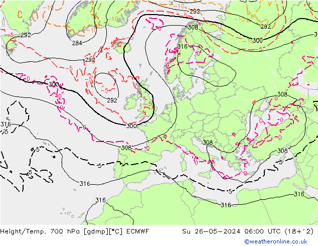 Height/Temp. 700 hPa ECMWF Ne 26.05.2024 06 UTC