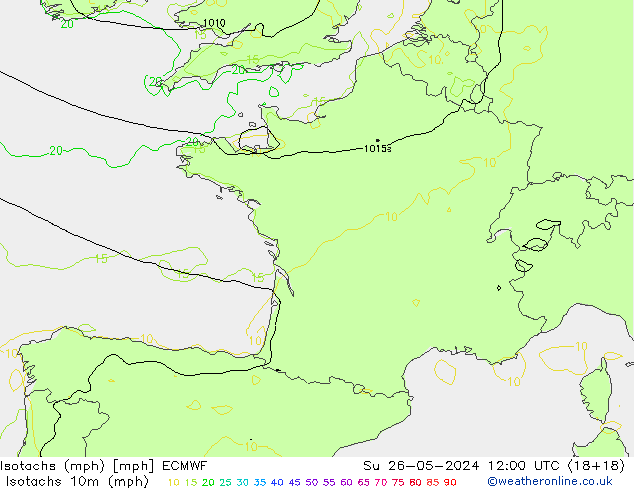 Isotachs (mph) ECMWF Ne 26.05.2024 12 UTC