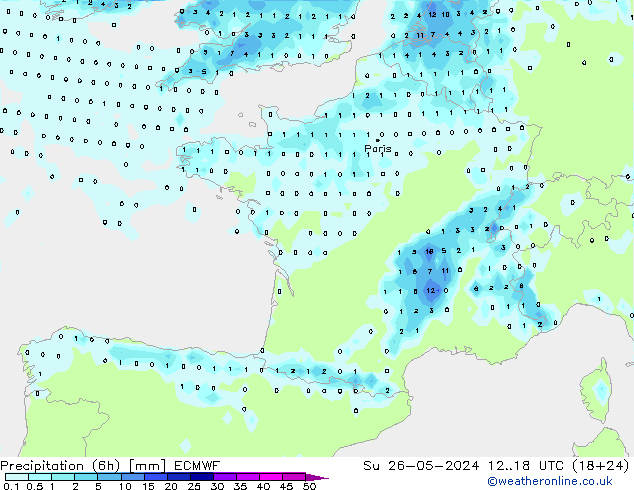 Z500/Rain (+SLP)/Z850 ECMWF dom 26.05.2024 18 UTC