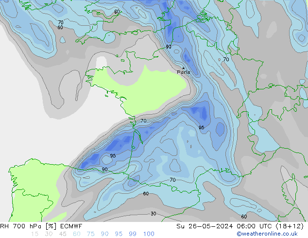 RH 700 hPa ECMWF  26.05.2024 06 UTC