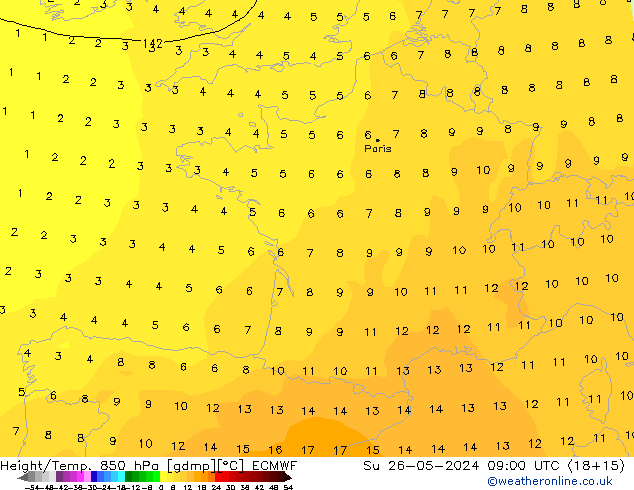 Height/Temp. 850 hPa ECMWF Su 26.05.2024 09 UTC