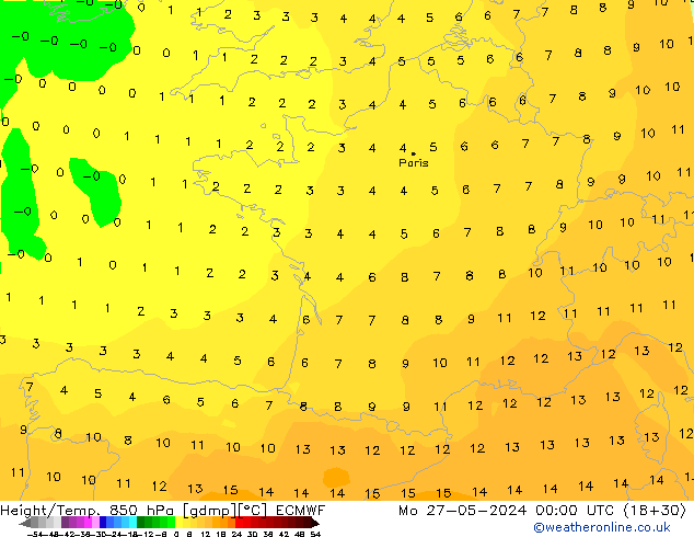 Height/Temp. 850 hPa ECMWF lun 27.05.2024 00 UTC