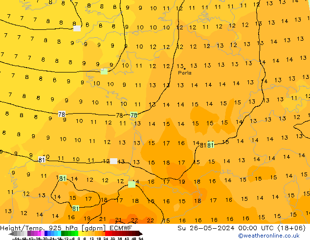 Height/Temp. 925 hPa ECMWF Dom 26.05.2024 00 UTC