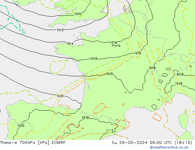Theta-e 700гПа ECMWF Вс 26.05.2024 09 UTC