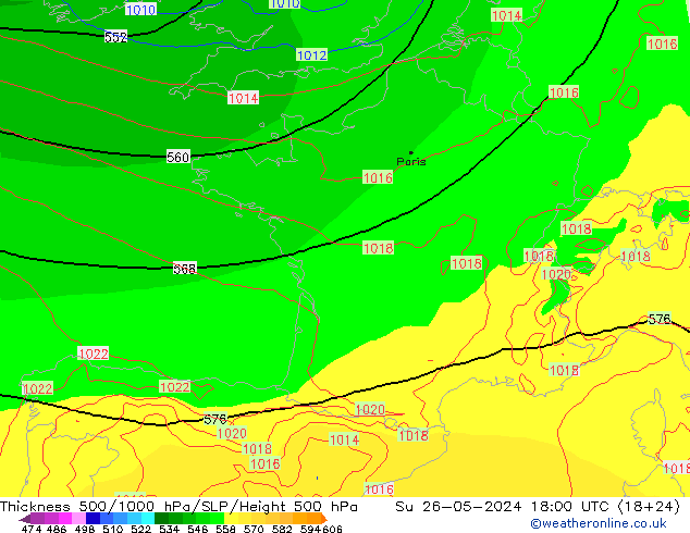 Thck 500-1000hPa ECMWF Su 26.05.2024 18 UTC