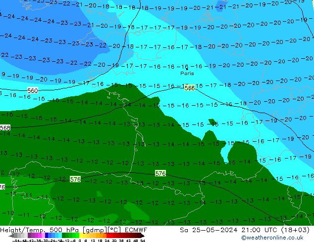 Height/Temp. 500 hPa ECMWF Sa 25.05.2024 21 UTC