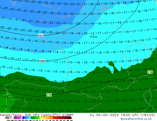 Z500/Rain (+SLP)/Z850 ECMWF dom 26.05.2024 18 UTC