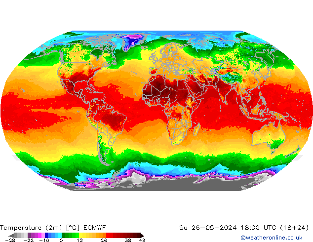 Sıcaklık Haritası (2m) ECMWF Paz 26.05.2024 18 UTC